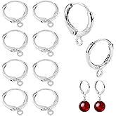 10Pcs 925 Sterling Silver Plated Brass Huggie Earring Hooks,16mm Round Leverback Hoop Findings with Open Jump Rings,Hypoallergenic Jewelry Making Supplies for DIY Earrings Craft
