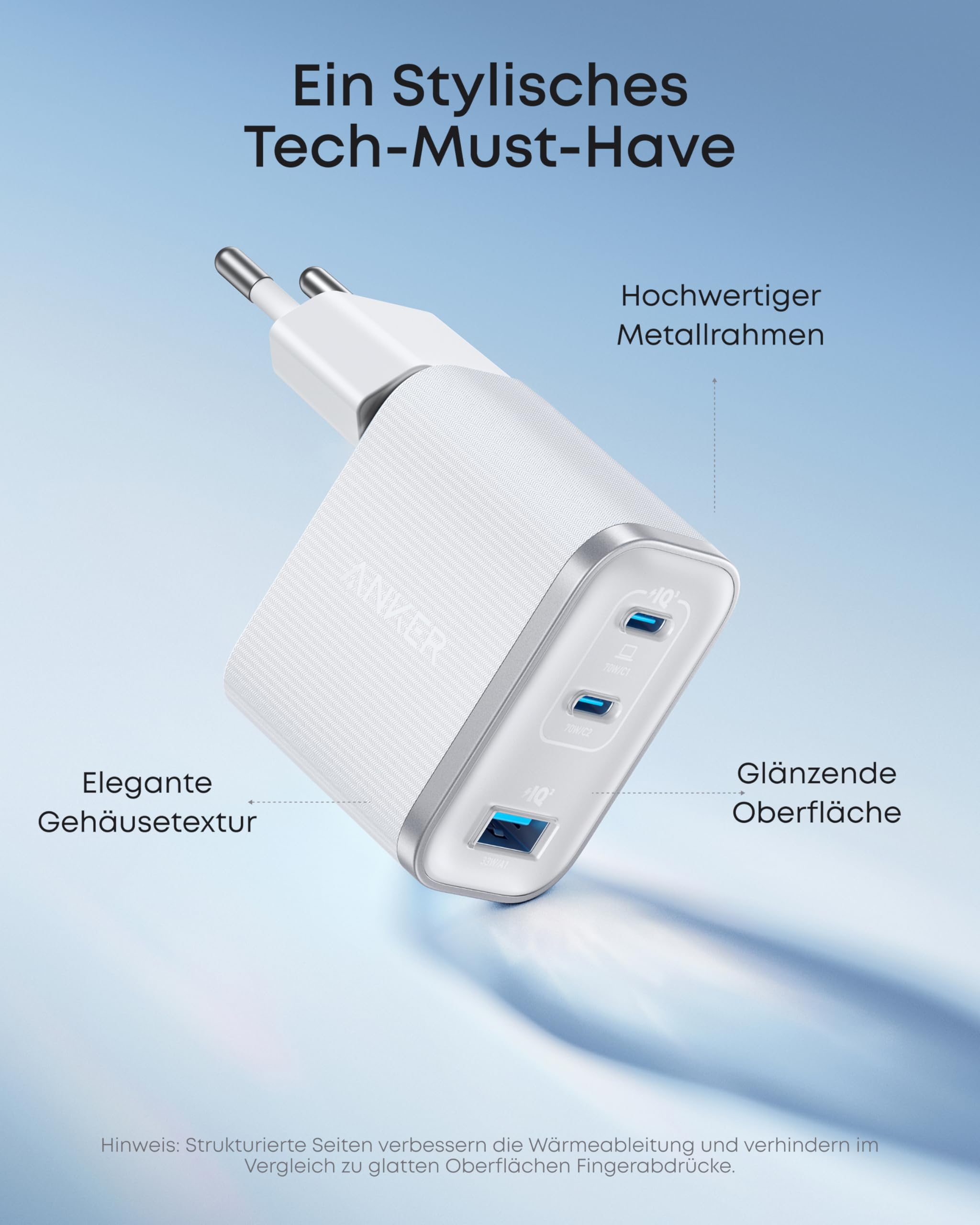 Anker Nano 70W USB C Ladegerät, Laptop Ladegerät, 3-Port-Netzteil mit 70W schnellladegerät, kompakt & stylisch, für iPhone 17/Pro/Pro Max/iPhone Air/16/15, MacBook Air, iPad, Pixel, Galaxy und mehr 5
