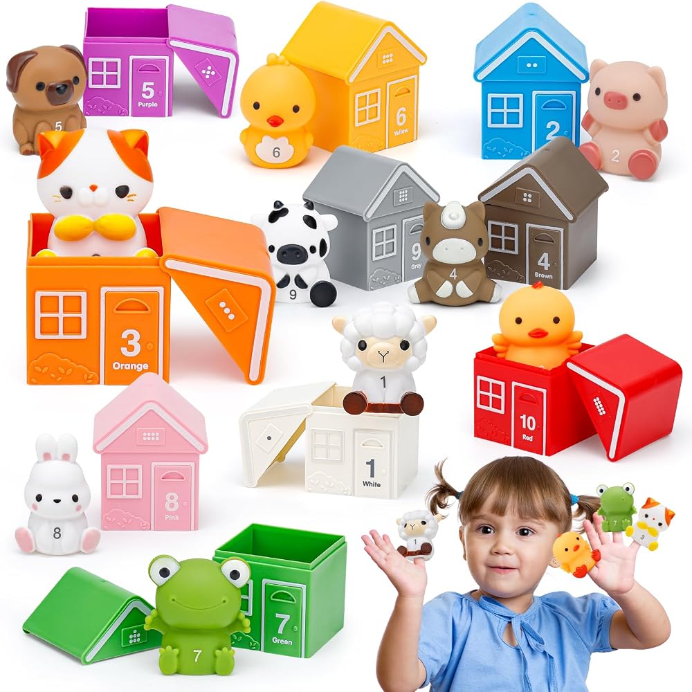 HappyGoLucky Farm Animals Montessori Toy Set for 1-3 Year Old Boys Girls