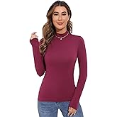 Qzzater Women's Basic Long Sleeve Thermal Tops Lightweight Mock Neck T-Shirts Slim Fit Soft Layer Blouse Shirts