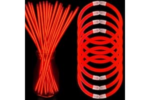 NUDALA 100 Red Glow Sticks Bracelet Necklaces Bulk Glow In The Dark Party 8 inch Light Stick with 100 Connectors for Christmas New Year Easter 4th of July Party Favors