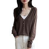 Ciovkis Women's Merino Wool Blend Cardigan V-Neck Fall Winter Long Sleeve First-Line Ready to Wear Seamless Knit Cardigan