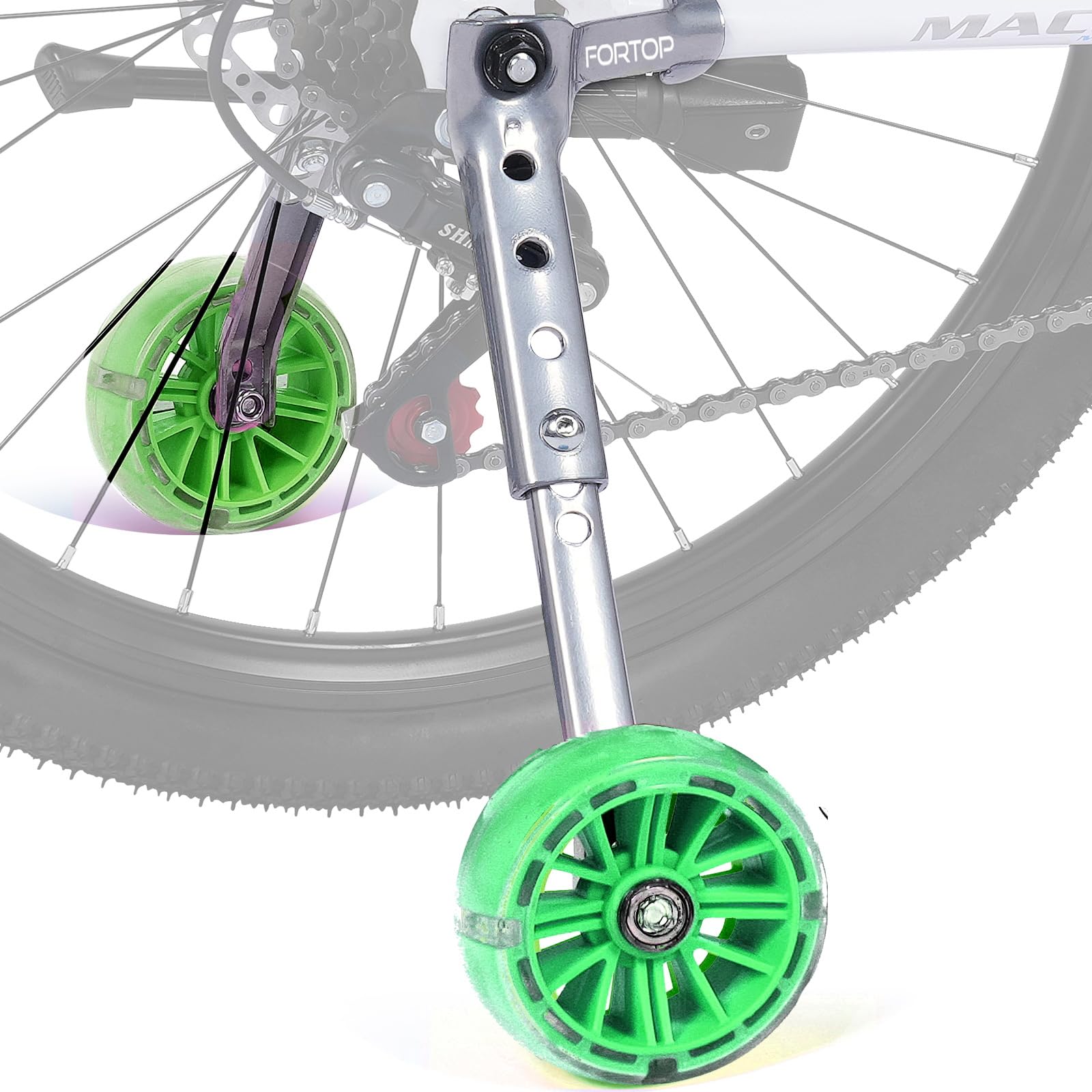 FORTOP Bike Stabilizers Training Wheels, Pair of Heavy Duty Rear with Stabilizers Mounted Kit for 16 18 20 22 inch Kids Boy Girls Variable Bike (Green)