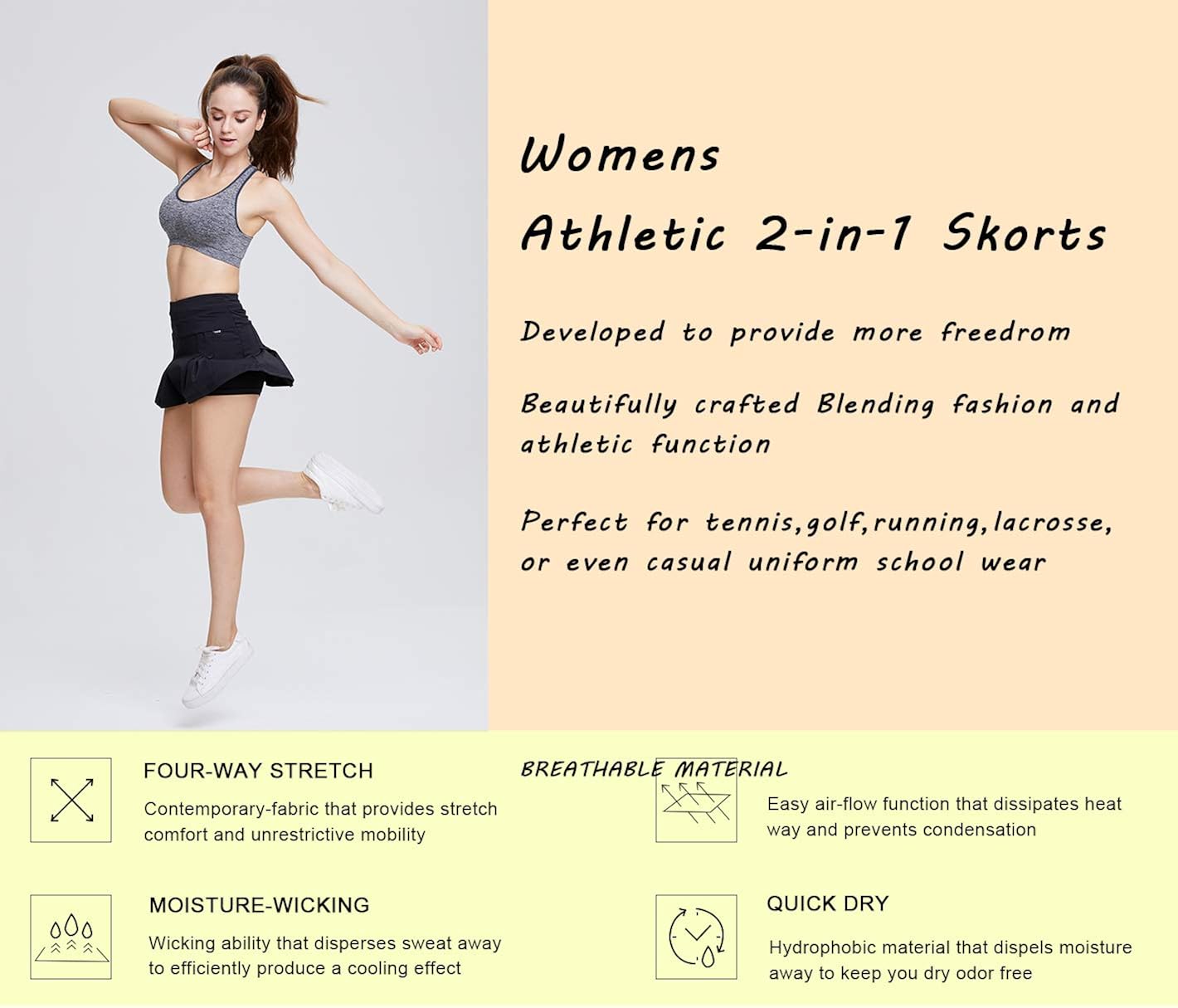 Raroauf Women's Athletic Skorts Lightweight Active Skirts with Shorts Running Tennis Golf Workout Mini Skirt with Pockets: Clothing