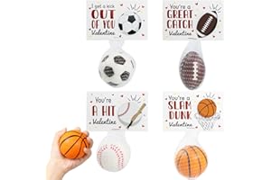 MYTHCLOUD Valentines Day Gifts for Kids - 24 Pack Stress Balls with Valentines Day Cards for Kids School - Football Soccer Baseball and Basketball for Boys Girls Toddler Classroom Exchange Party Favors