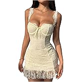 Floerns Women's Going Out Lace Mini Dress Sleeveless Bow Ruffle Cute Bodycon Dresses