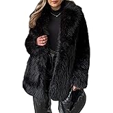 Wyeysyt Womens Faux Fur Coat Long Fluffy Shaggy Jacket Lapel Winter Furry Coats Fuzzy Outerwear