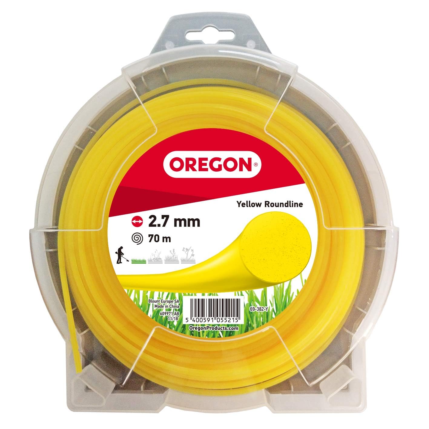 Oregon Yellow Round 2.7mm Strimmer Line, Trimmer Line Tackles Long Grass, Weeds & Thick Vegetation, Professional Heavy Duty Nylon Strimmer Wire, Fits Most Standard Models, 2.7mm x 70m (69-382-Y)