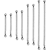 8Pcs Necklace Extender, Black 4 Size Necklace Chain Extender Adjustable Necklaces Extension Chain for Jewelry Making, Perfect for Necklaces Bracelets Anklets, Women & Girls, Black