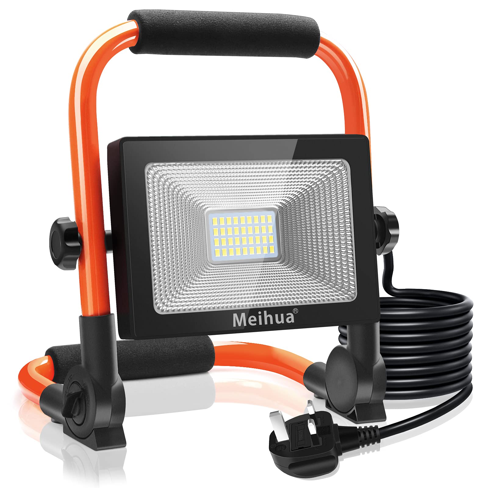 MEIHUA 35W LED Work Light 3000LM, Job Site Light, Plug in Folding FloodLight, Portable Stand Work Lights Mains Powered for Car Repairing Home Workshop Garage, 6500K Cold White 3.5M Wire with Plug