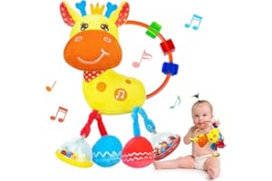 COQIN Baby Sensory Toys 0-6 3-6 Months,Infant Baby Musical Stuffed Animal Activity Soft Toys, 3+ Months Rattles Teething Toys for Babies,Tummy Time Toy Gifts for 0-3-6-12 Months Boys, Girls