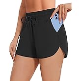 DDOBB High Waisted Running Shorts for Women with Pockets, 2.5" Black Athletic Workout Gym Yoga Spandex Dolphin Shorts