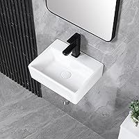 KARAMAG Small Vessel Sink 15"x12" Wall Mount Bathroom Sink Rectangular White Porcelain Ceramic Mini Floating Tiny Bathroom Wa