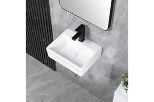 KARAMAG Small Vessel Sink 15"x12" Wall Mount Bathroom Sink Rectangular White Porcelain Ceramic Mini Floating Tiny Bathroom Wa