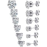 MDFUN 6 Pairs Stud Earrings Set Hypoallergenic 5A+ Cubic Zirconia 3-8 MM 6-Prong Round Earring for Women Men 18K Gold Plated Cartilage Multiple Piercing Ear Jewelry