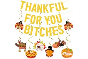 DENEO TF Girly Friendsgiving Party Decorations with Hanging Swirls, Friendsgiving Decorations for Girl Home Office, Friends giving Banner, Thanksgiving Decorations for Mantel Fire Place