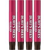 Burt's Bees Shimmer Lip Tint Set for Valentine's Day Gifts, Tinted Lip Balm Stick, Moisturizing for All Day Hydration with Natural Origin Glowy Pigmented Finish & Buildable Color, Rhubarb (4-Pack)