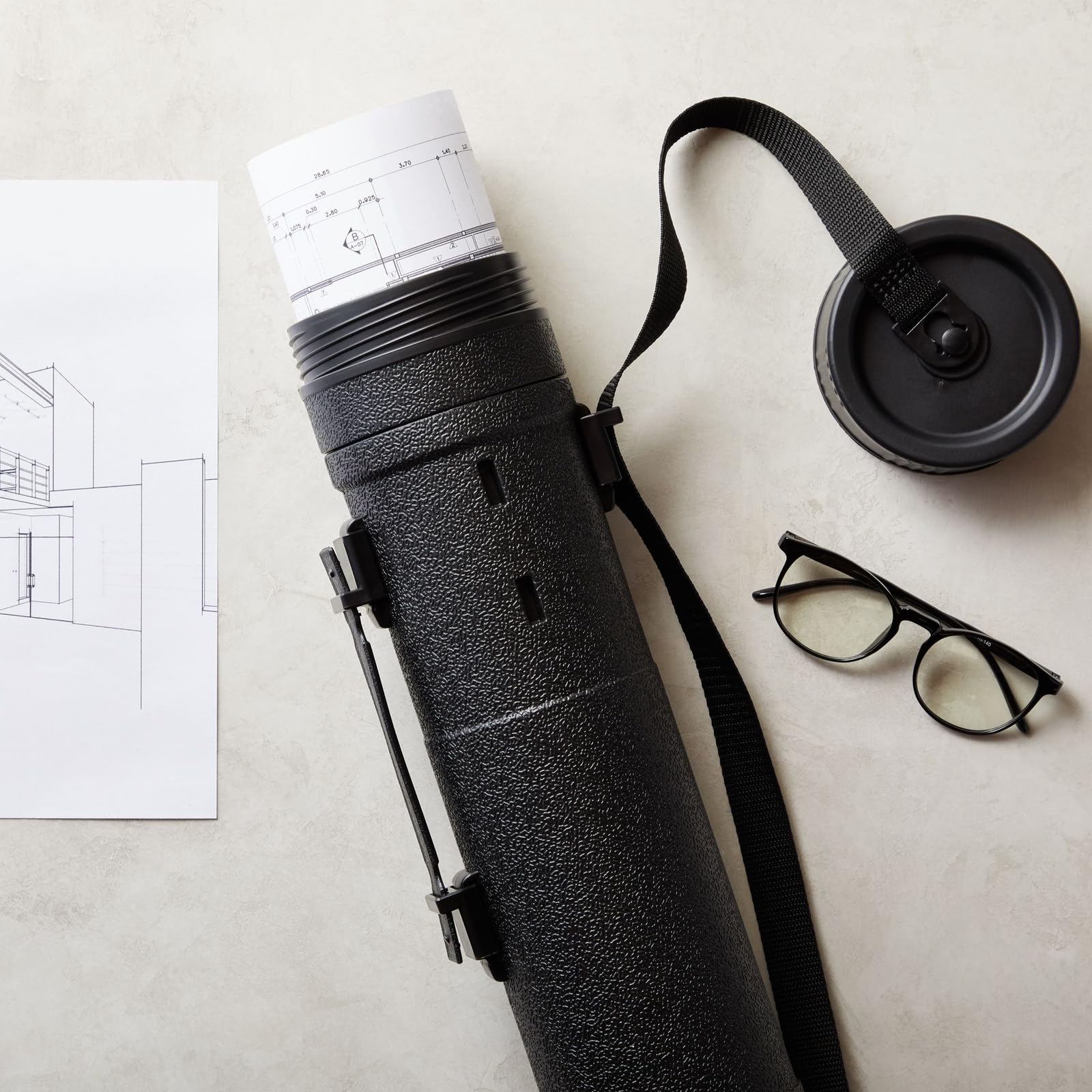 Juvale Extendable Poster Tube - Telescoping 30-49 in Poster Carrying Case - Adjustable Shoulder Strap Blueprint Tube - High-Capacity Art Storage - 5 in Diameter, Black