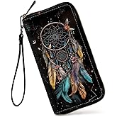 GFRGTFHYT Womens Wallet, Large Capacity RFID Blocking PU Leather Wristlet Wallets for Women Ladies Men Credit Card Holder Zipper Wallet Phone Holder Clutch Travel Purse, Dream Catcher Flowers