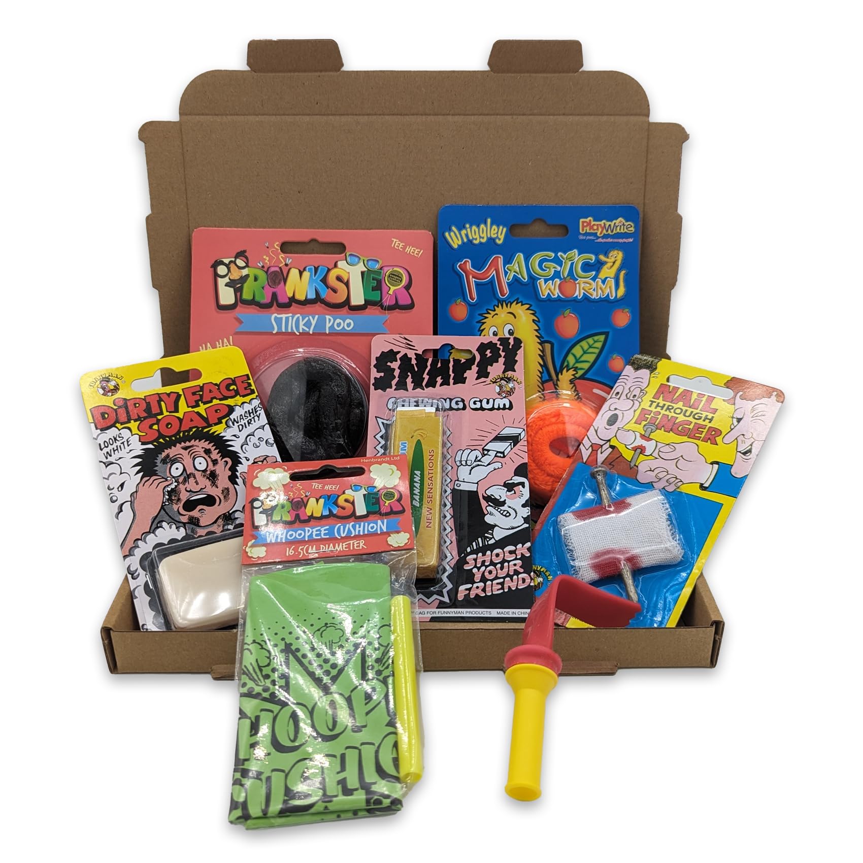 ihoot Pranks for Adults and Kids Bundle | Practical Joke Party Bag Fillers for Kids, Set of 7 Fun Gag Gifts including Fake Poo and Whoopee Cushion, Joke Gifts for 9 10 11 Year Old Boys and Girls