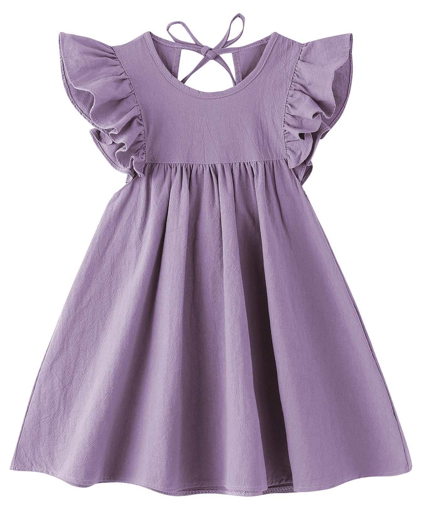 Photo 1 of JNKLWPJS Toddler Baby Girl Cotton Linen Ruffle Halter Sleeveless Kids Casual Beach Party Dresses Purple 100CM