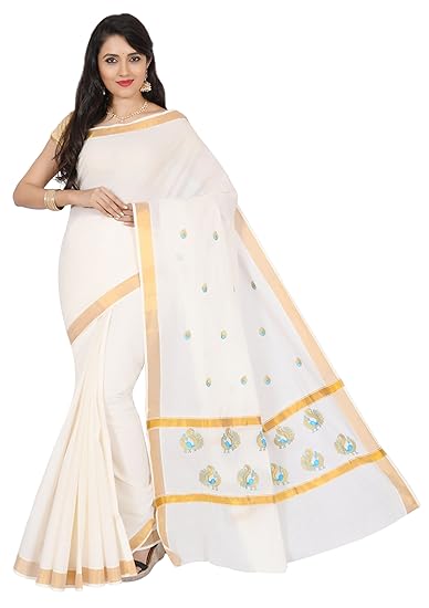 Women's Kasavu Cotton Saree With Running Blouse Piece (TJT01355_Cream)