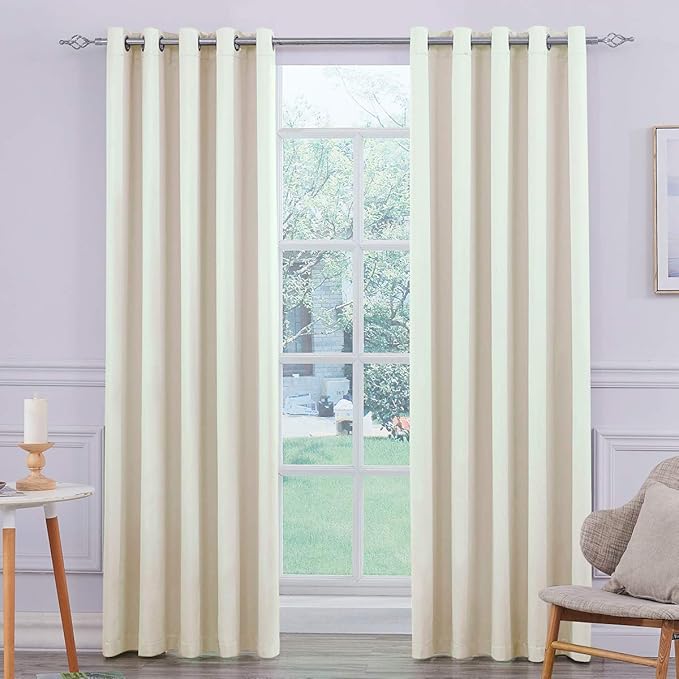 Ultra Soft Cream Satin Blackout Eyelet Curtain Window Treatment Drapes
