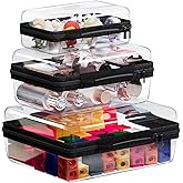 Orekemo 3PCS Clear Hard Shell Zipper Case, Portable Storage Box for Makeup, Toiletry, Travel, Durable and Waterproof Storage Bins, Grade Plastic Zipper Case, Cosmetic Bag (Black)