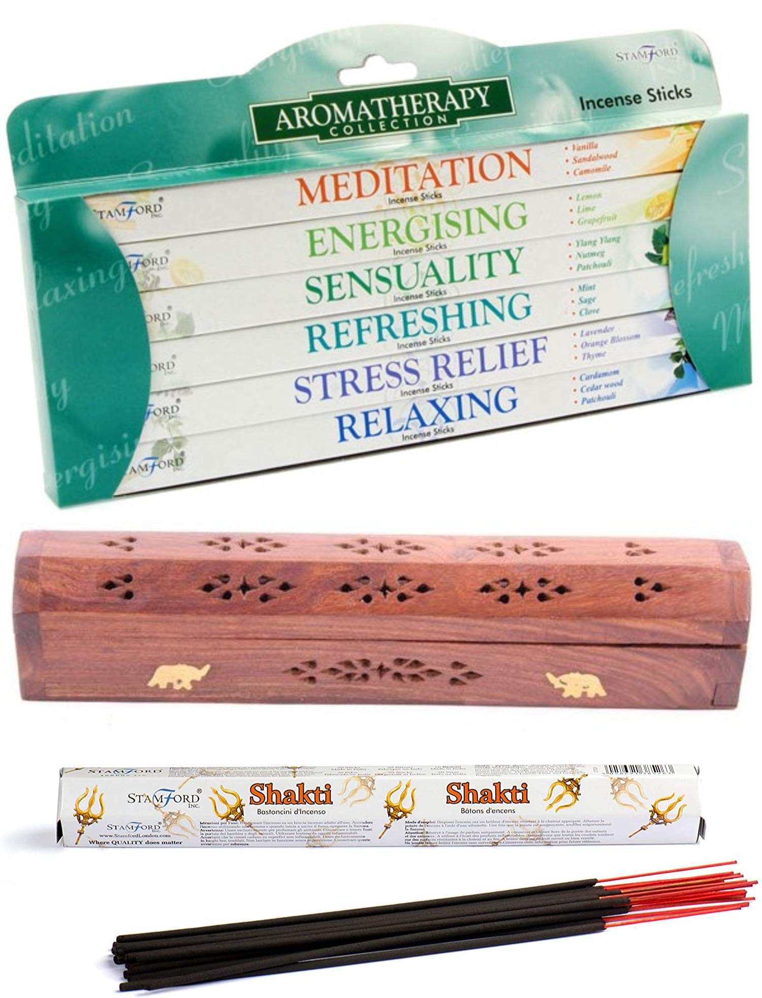 Giftbrit Stamford Aromatherapy Incense Gift Set And Sheesham Wood Incense Box & Free Stamford Shakti Incense Sticks| Best for Purification, Relaxation, Positivity, Yoga, Meditation |