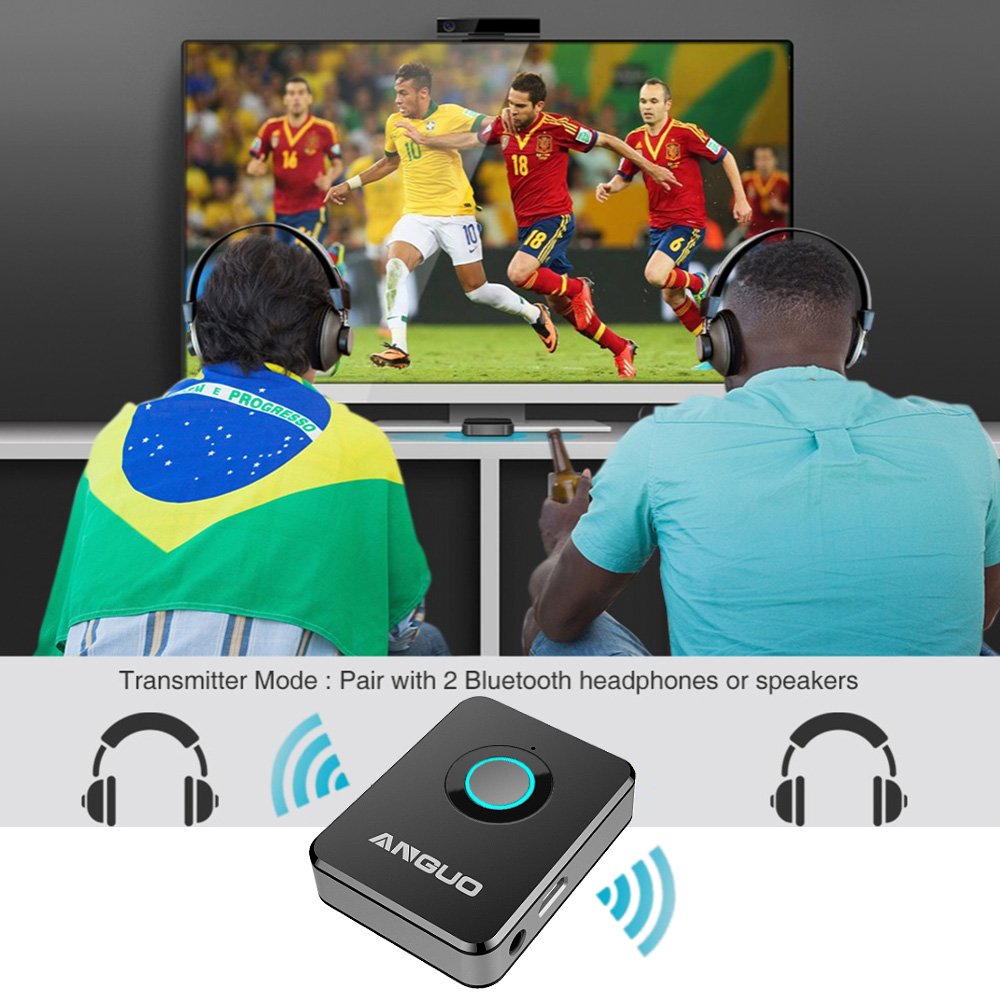Bluetooth Transmitter and Receiver, ANGUO 2-in-1 3.5mm Audio Wireless Adapter for Speaker TV Home Stereo System