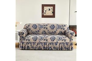 KAIJIE Super Stretch Sofa Slipcover–Non Slip Soft Couch Sofa Cover,Skirt Edge Design with Non Skid Foam and Elastic Bottoms for Crafted from Soft Polyester Printed Pattern（2-Person seat Couch Cover）