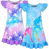 Fiodrimy 2Pcs Girls Nightgowns 3-8 Years Unicorn Sleepwear Night Sleep Dress Pajamas Little Kids Toddler Soft Nightgown