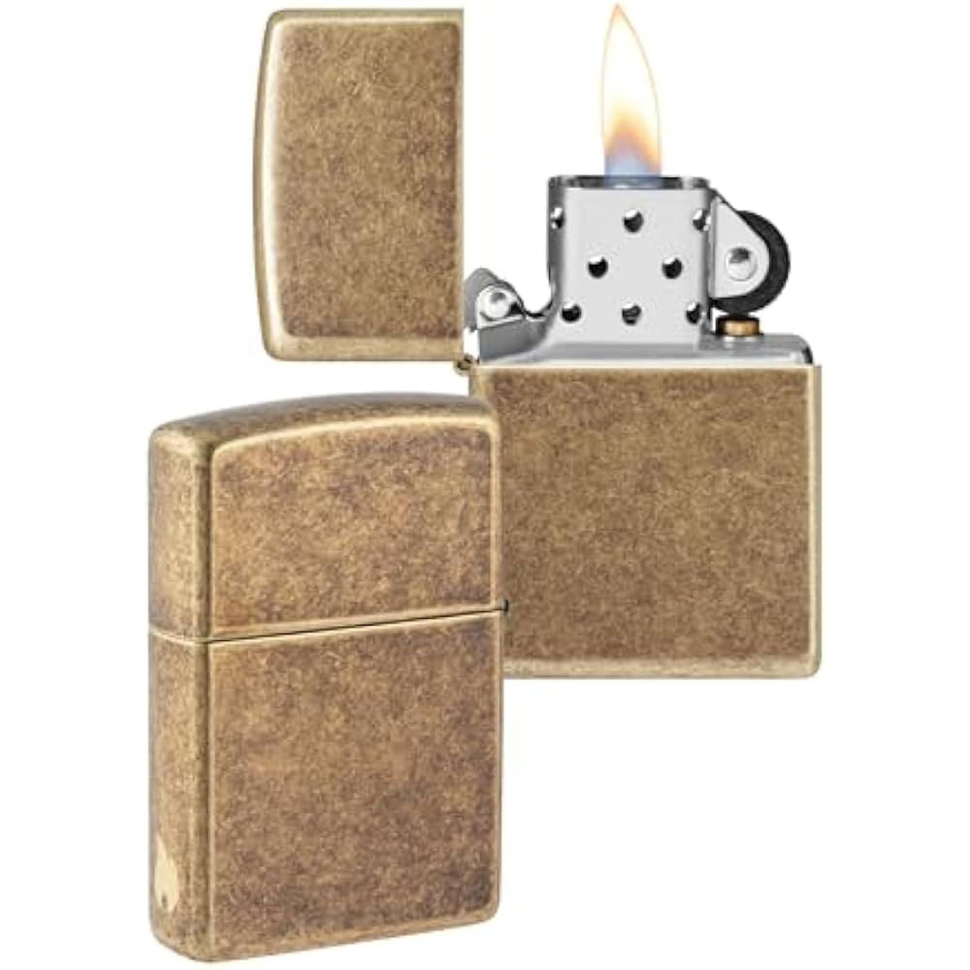 Zippo Windproof Lighter - Flame Design - Antique Brass - Refillable - Reusable - Windproof - Gift Box - Metal - Made in USA - Amazon Exclusive