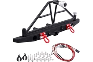 FriHobby Metal Rear Bumper Mounts Set w/Winch & 5mm LED White Lights for TRX-4 Axial SCX10 SCX10 II 90046 SCX10 III AXI03007 Redcat Gen 7 1/10 RC Crawler