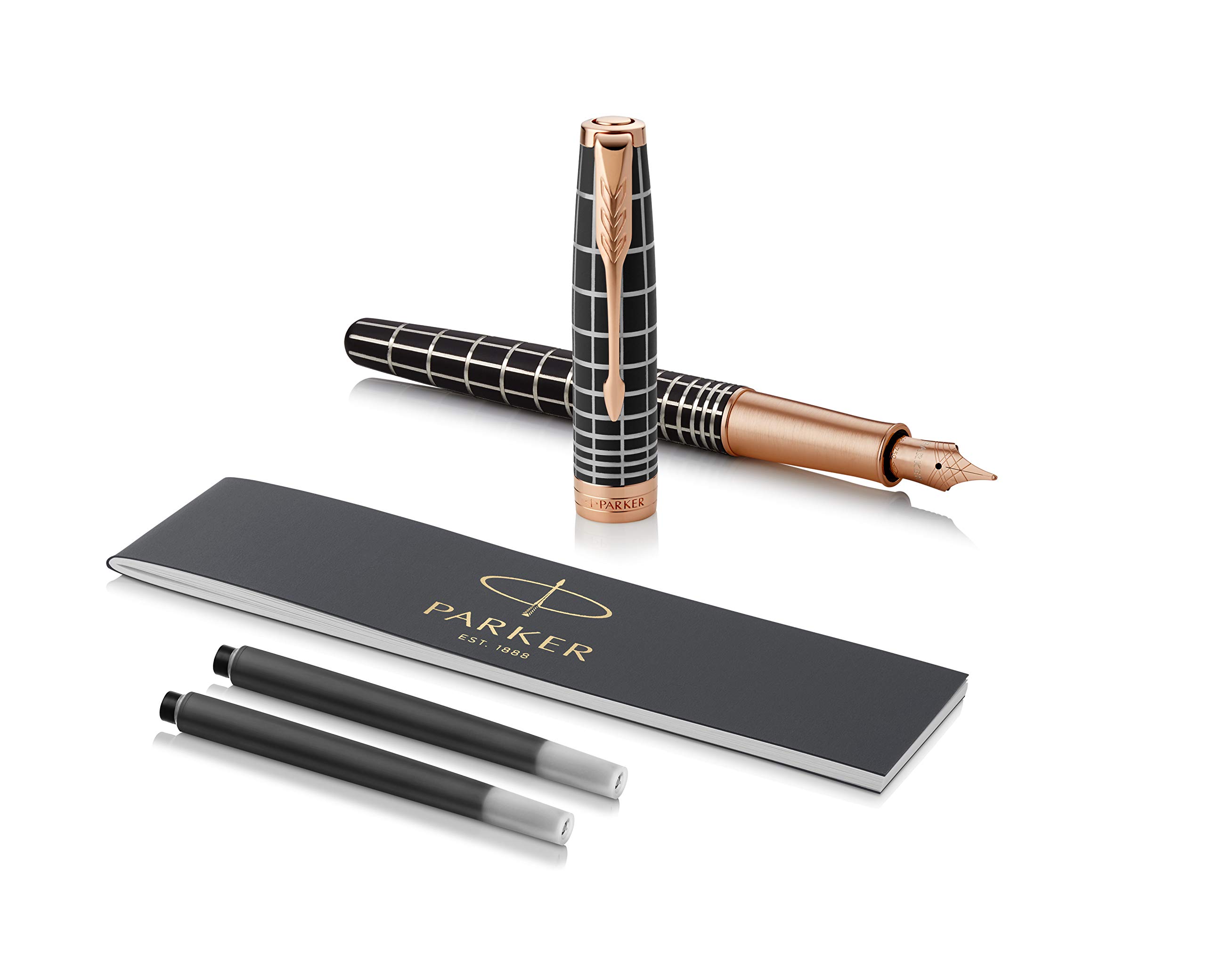 PARKER Sonnet Fountain Pen, Prestige Brown Rubber with Rose Gold Trim, Solid 18k Gold Medium Nib