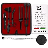 ASA TECHMED Premium 7 Piece Tactical Black Diagnostic Kit - Taylor Hammer, Measuring Tape, Tuning Forks, Bandage Scissors, Pupil Gauge Penlight, Snellen Eye Chart (Black)