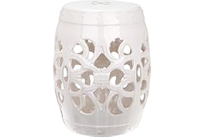Safavieh Castle Gardens Collection Imperial Vine Antique White Glazed Ceramic Garden Stool