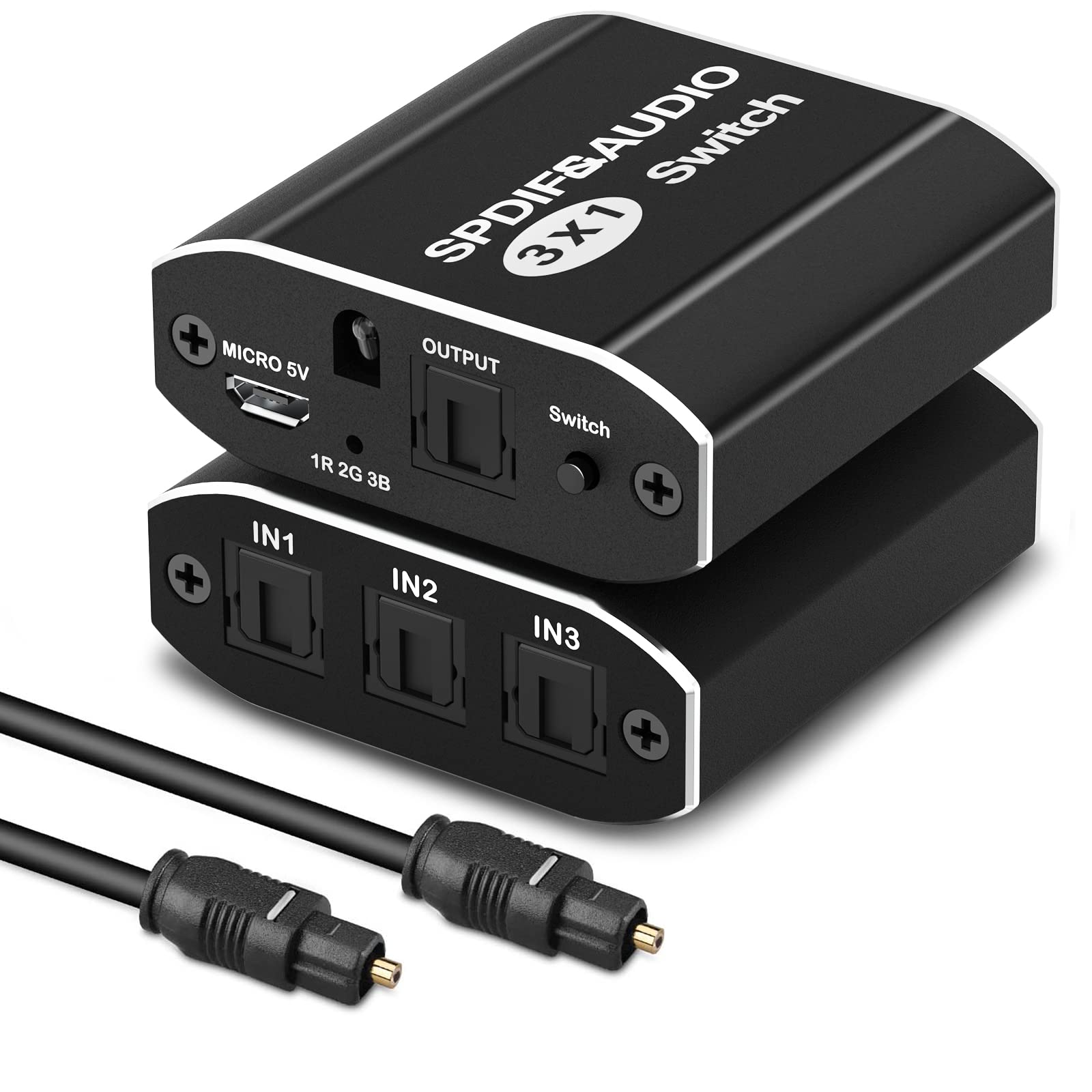 Photo 1 of 3 Ports Optical Switch, Tendak 3 in 1 Out SPDIF/TosLink Audio Switch with IR Remote Control, Digital Optical Audio Switch for TV PS4 Xbox Blu-ray Player