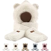 Qincycle Hat Scarf Gloves Set for Women Winter, Plush Fleece Bear Neck Warmer 3-in-1 Accessory for Skiing Snowboarding