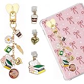 TAKEALOOKO 4PCS Coffee Reading Charms for Kindle - Gold Retro Chains with Type C Dust Plug, Charm for Readers Booklovers Women Men, Compatible for E-Reader Phones Paper White