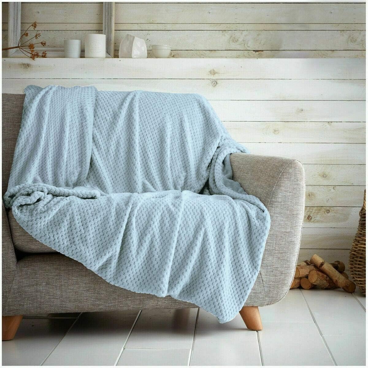 Hachete Waffle Honeycomb Throw Blanket Soft Warm Throw Over Sofa Bed Travel Bedspread (Duck Egg, Double - 150 x 200cm)