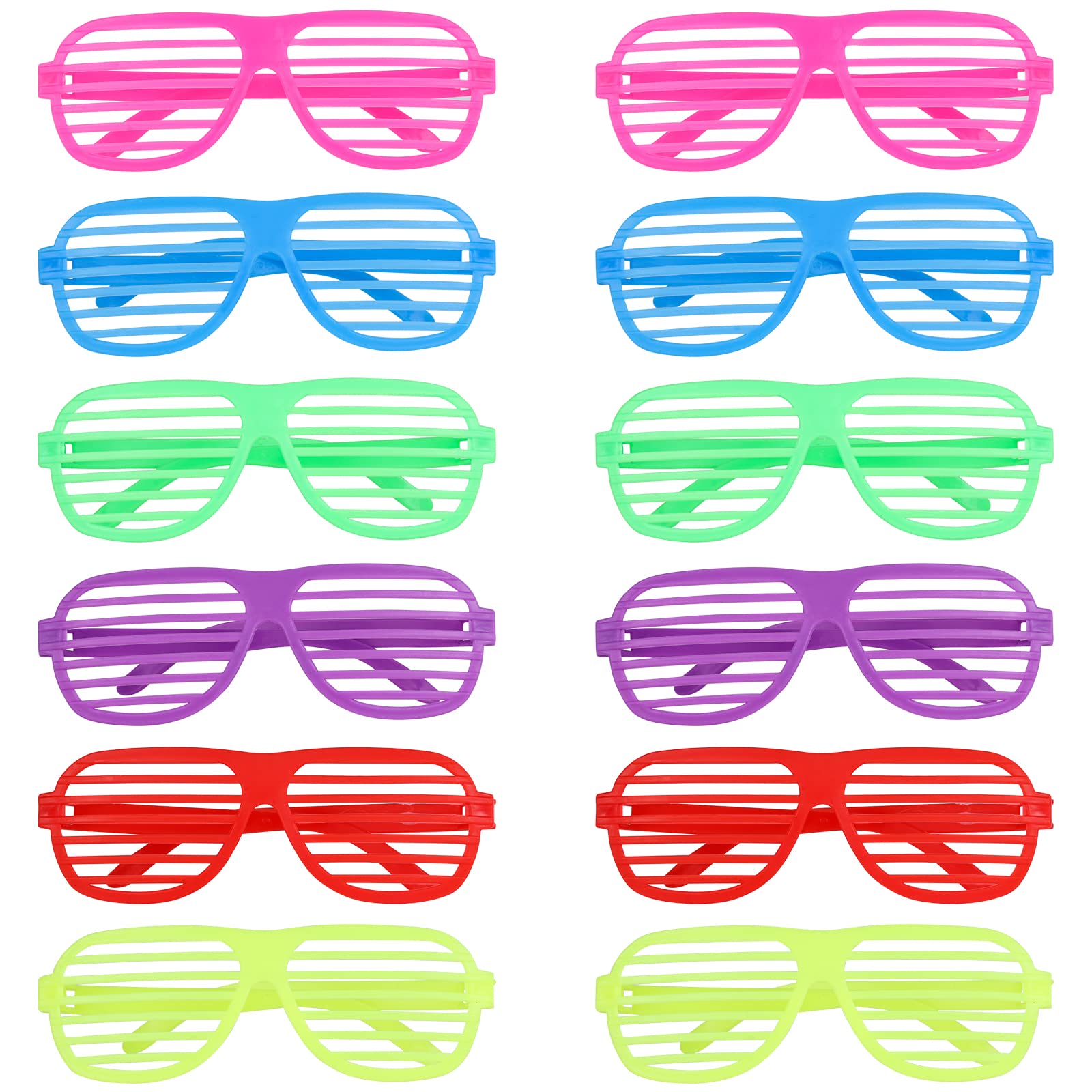 Fowecelt Neon Glasses Shutter Shades - 12pcs for Children, 80s Party Accessories, Decoration, Sunglasses for Night Out