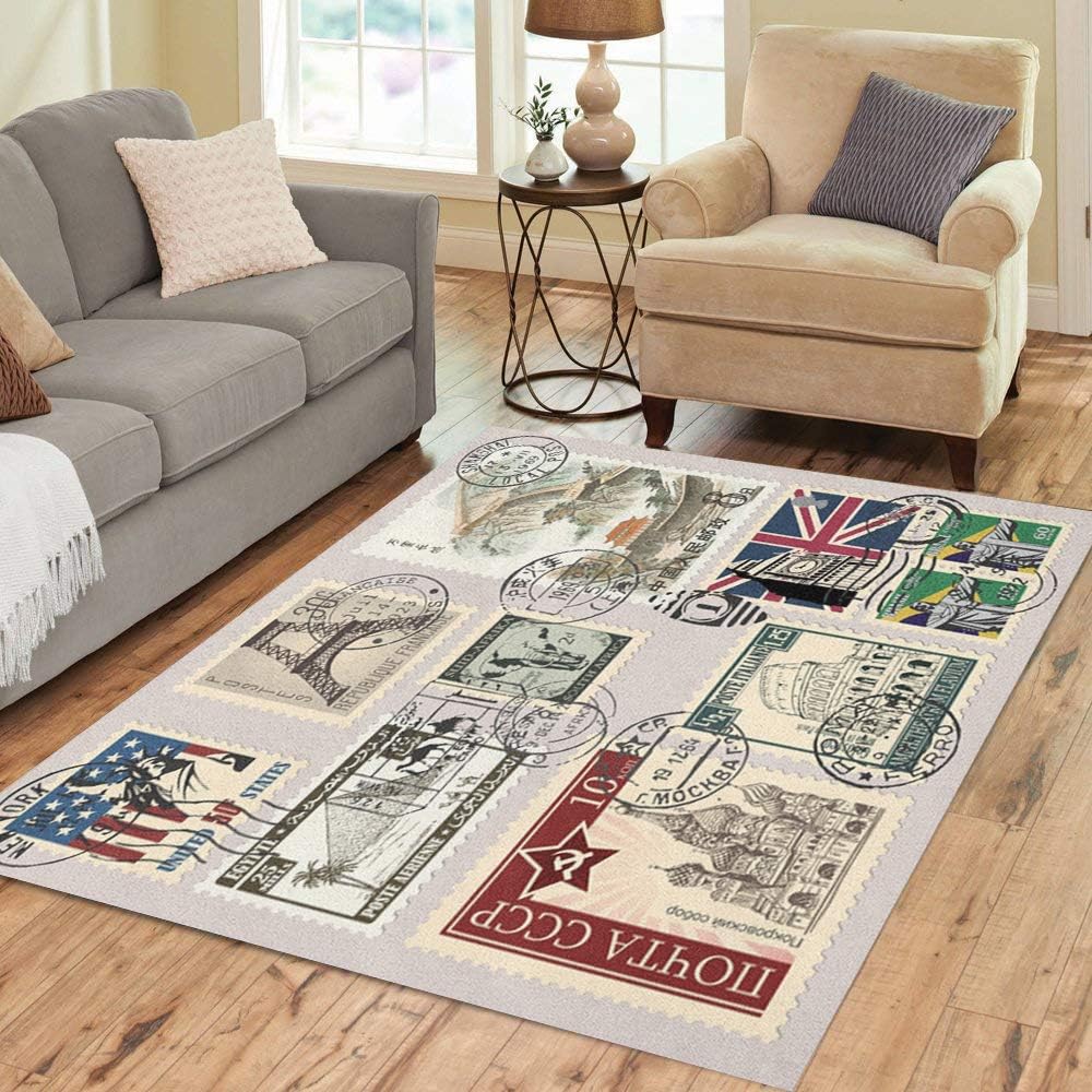 Pinbeam Area Rug Post Postage Stamps Vintage Paris Old Postal Egypt Home Decor Floor Rug 2' x 3' Carpet