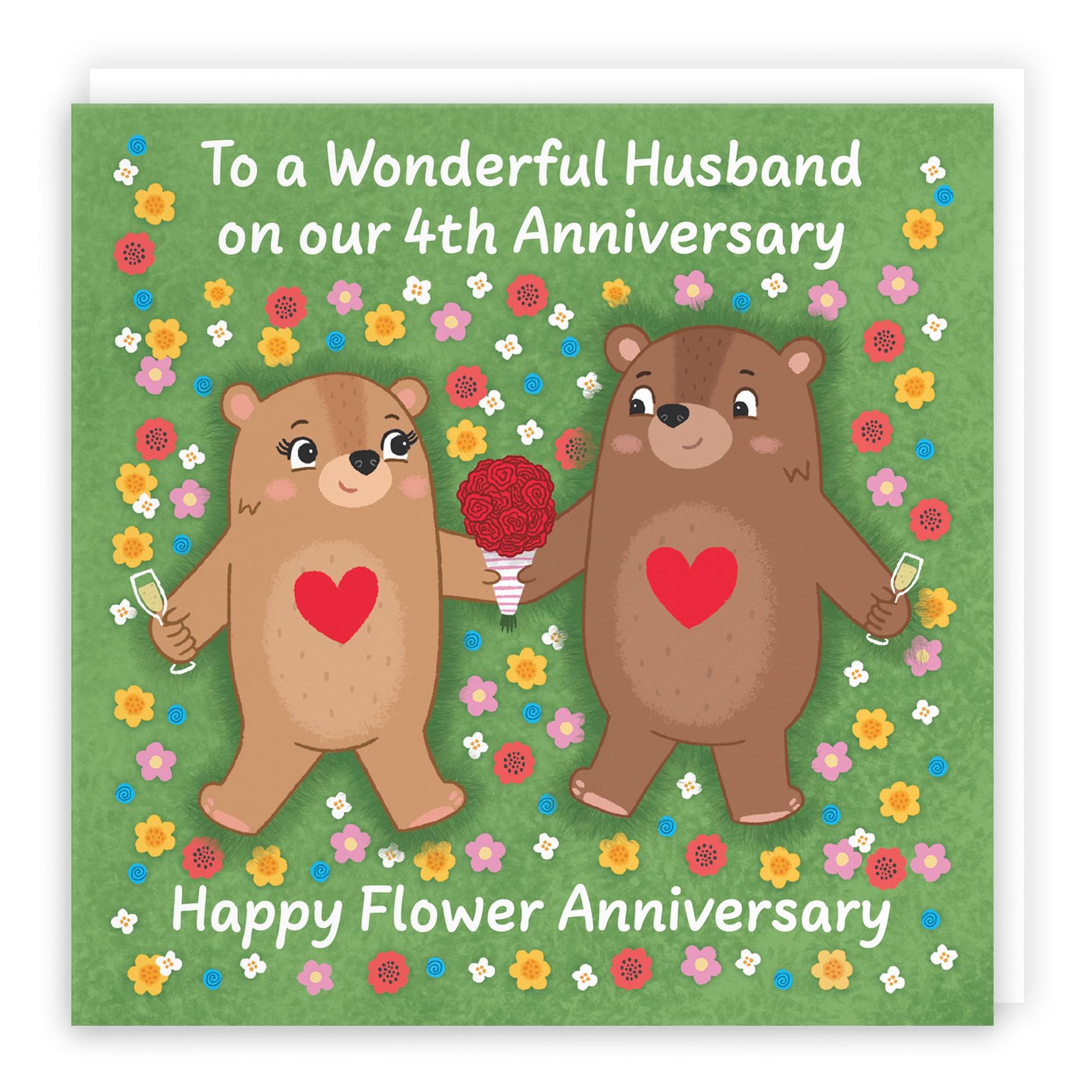 Hunts England - Husband 4th Anniversary Card - Flower Anniversary - Fourth Anniversary - 4 Years - Cute Fun Bears Card - Love Story Collection