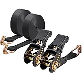 Ratchet Tie Down Straps 20 Ft (2 Pack) - 2200lbs Break Strength Heavy Duty Cargo Straps with Double J Hooks - 1 Inch Webbing for Trailer, Truck Bed, ATV, Motorcycle, Moving - Black