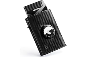 LORZOR AirTag Wallet - Full Grain Leather Handcrafted, Minimalist Wallet for Men with Apple Air Tag Holder, RFID Blocking, Slim Smart Trifold Pop up Card Case, Front Pocket（AirTag Not Included）