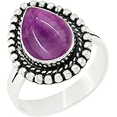 Natural Gemstone Pear Shape Handmade Statement Rings for Women - 925 Silver Plated Birthstone Vintage Style Promise Ring Jewelry - Perfect for Anniversaries Weddings Christmas New Year's