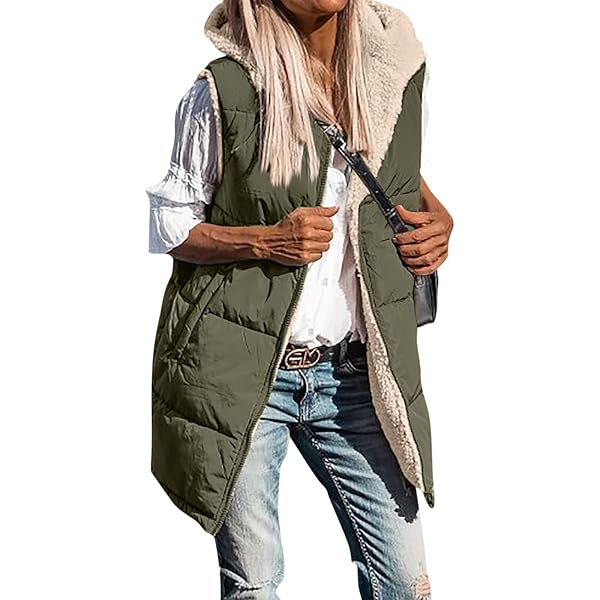 Reversible Puffer Vest Women, Long Vest for Women Sleeveless