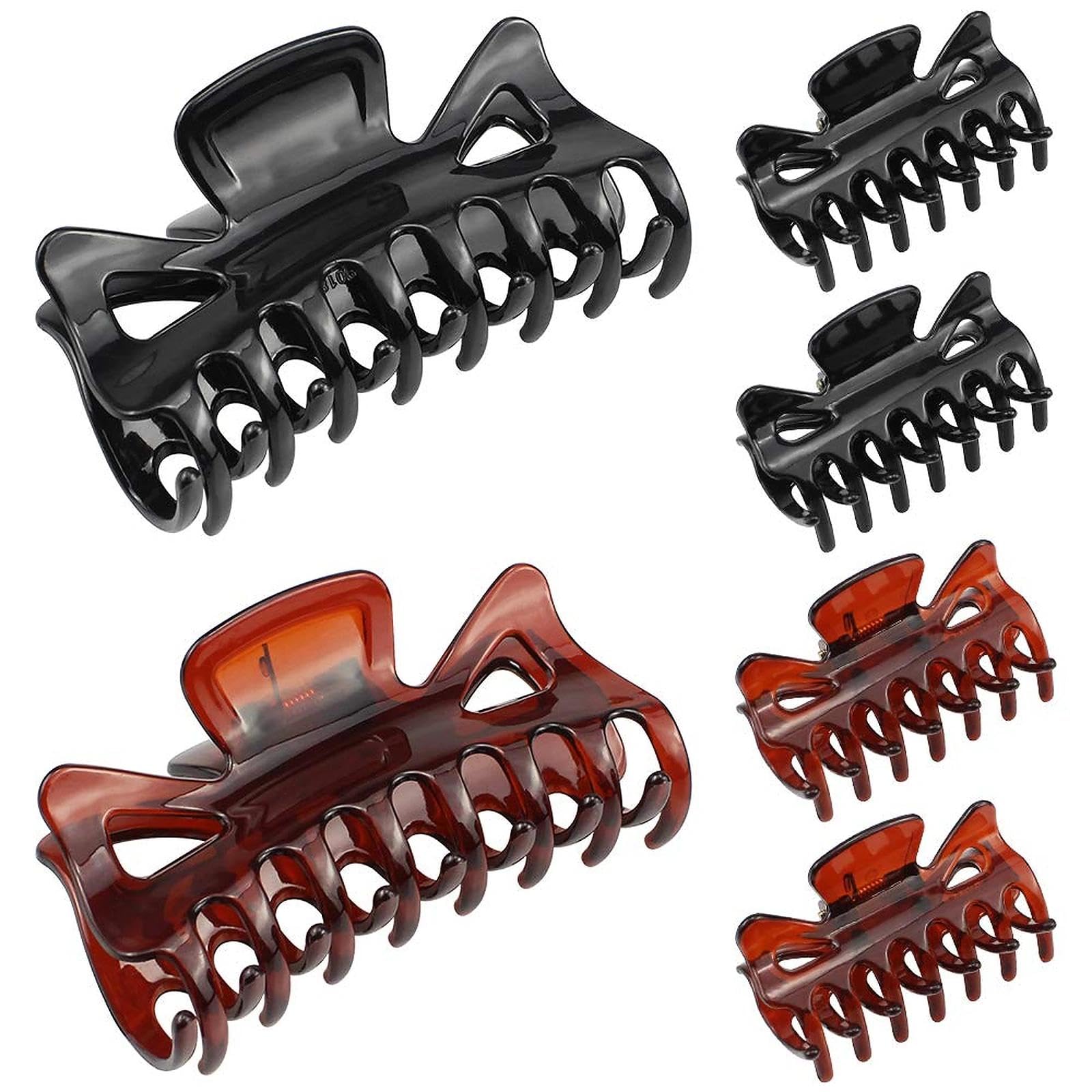 DXLing 6 Pieces Hair Claw Clips 2 Sizes Plastic Clamps Hairpin Big and Small Butterfly Hair Clamps Transparent Thick Octopus Clip Curved Spider Clamp Strong Hold for Girls and Women -Black and Brown