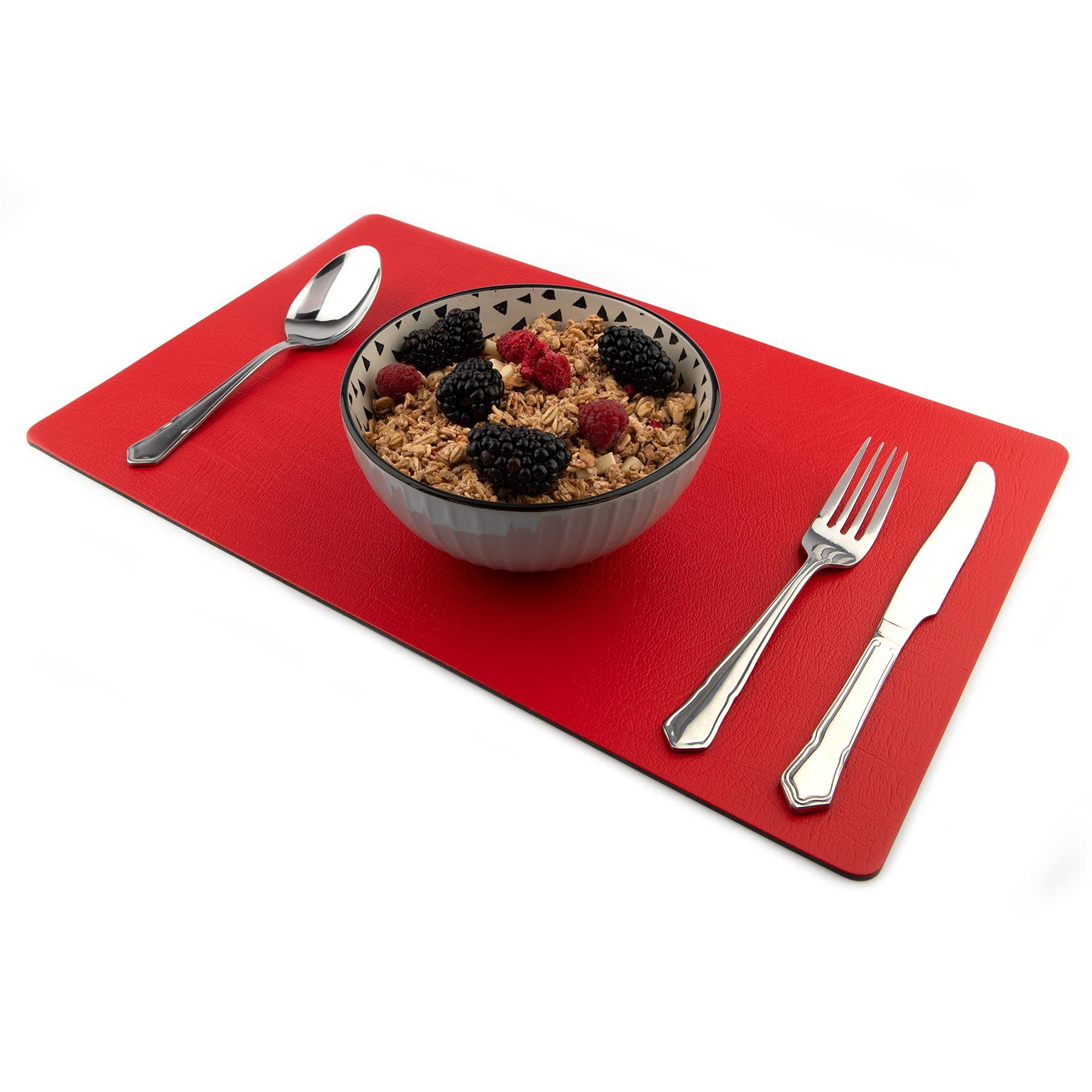 Sets of 6 Large London Red Recycled Leather Placemats (42cm x 26.5cm) Made in The UK by The Lara May Collection.